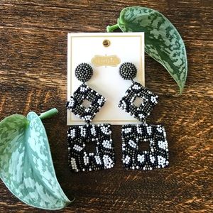 NWT mud pie bead animal print  earrings Square Statement Dangle olive Leopard